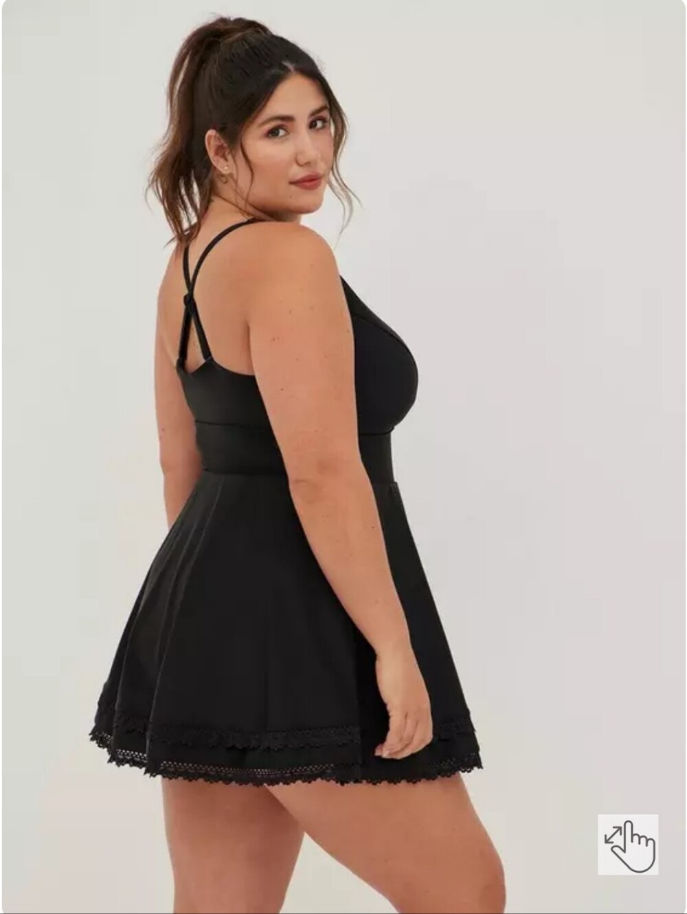 Torrid V Neck Lace Trim Swim Dress One Piece Black Size 3 - Picture 2 of 9